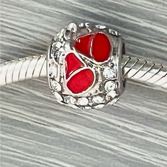 Silver plated red enamel paved BELLS 🔔 Bracelet charm - Picture 4 of 7